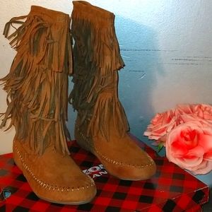 Minionka Women's 3 Layer Fringe Boots